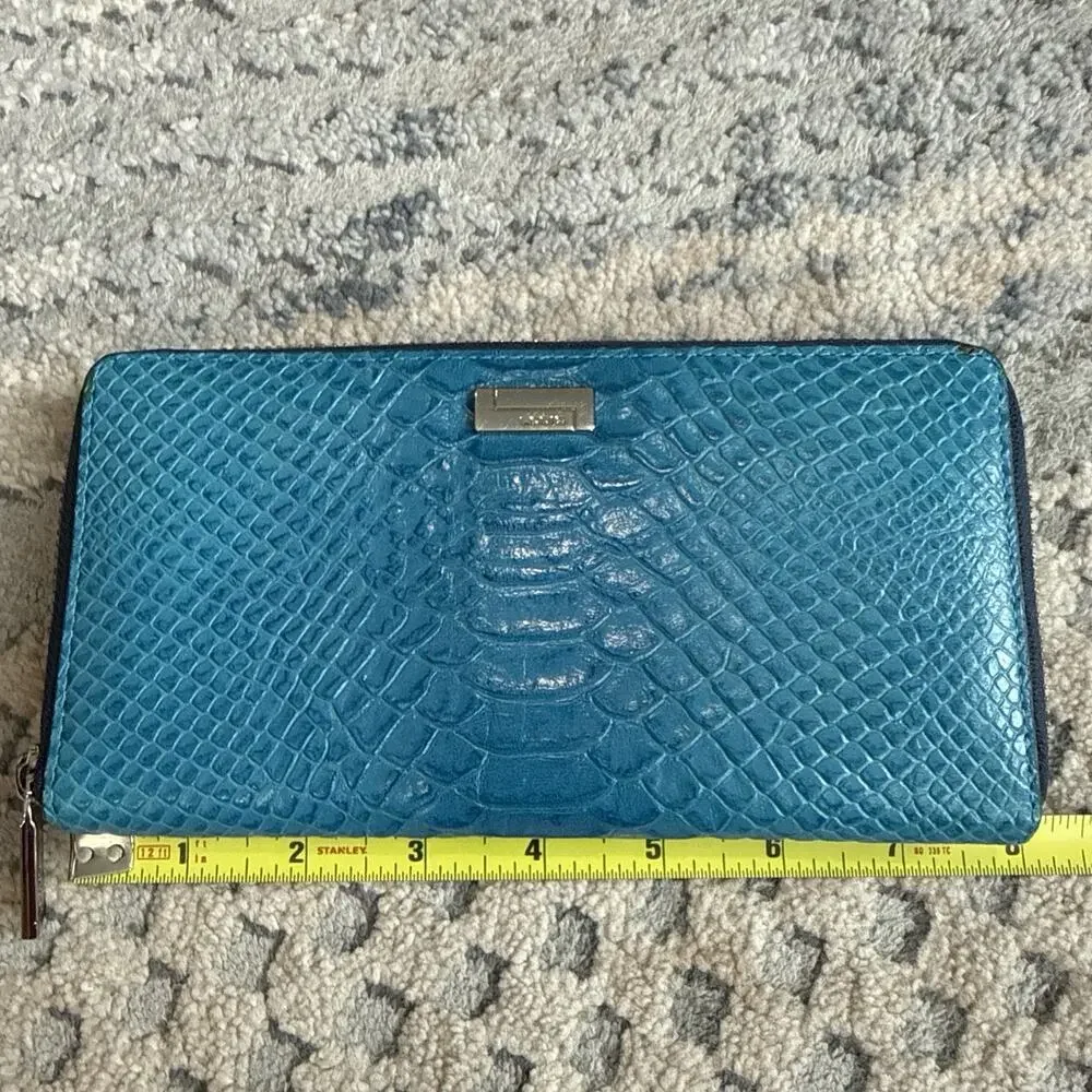 LODIS IRIS PYTHON EMBOSSED ZIP AROUND WALLET BLUE